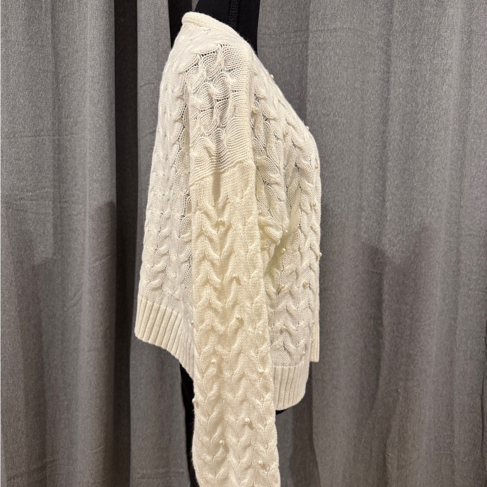 NWT- Sarah Open Cream w/Pearls Pointelle Cardigan Miami Sweater - Size M - Picture 2 of 5